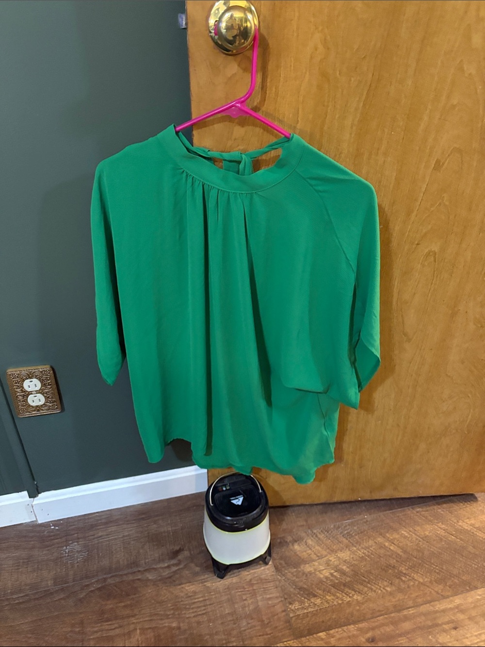 Green Women's Blouse - Elegant Gathered Neck